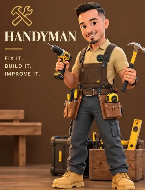 Front Line Services handyman holding a drill and a hammer